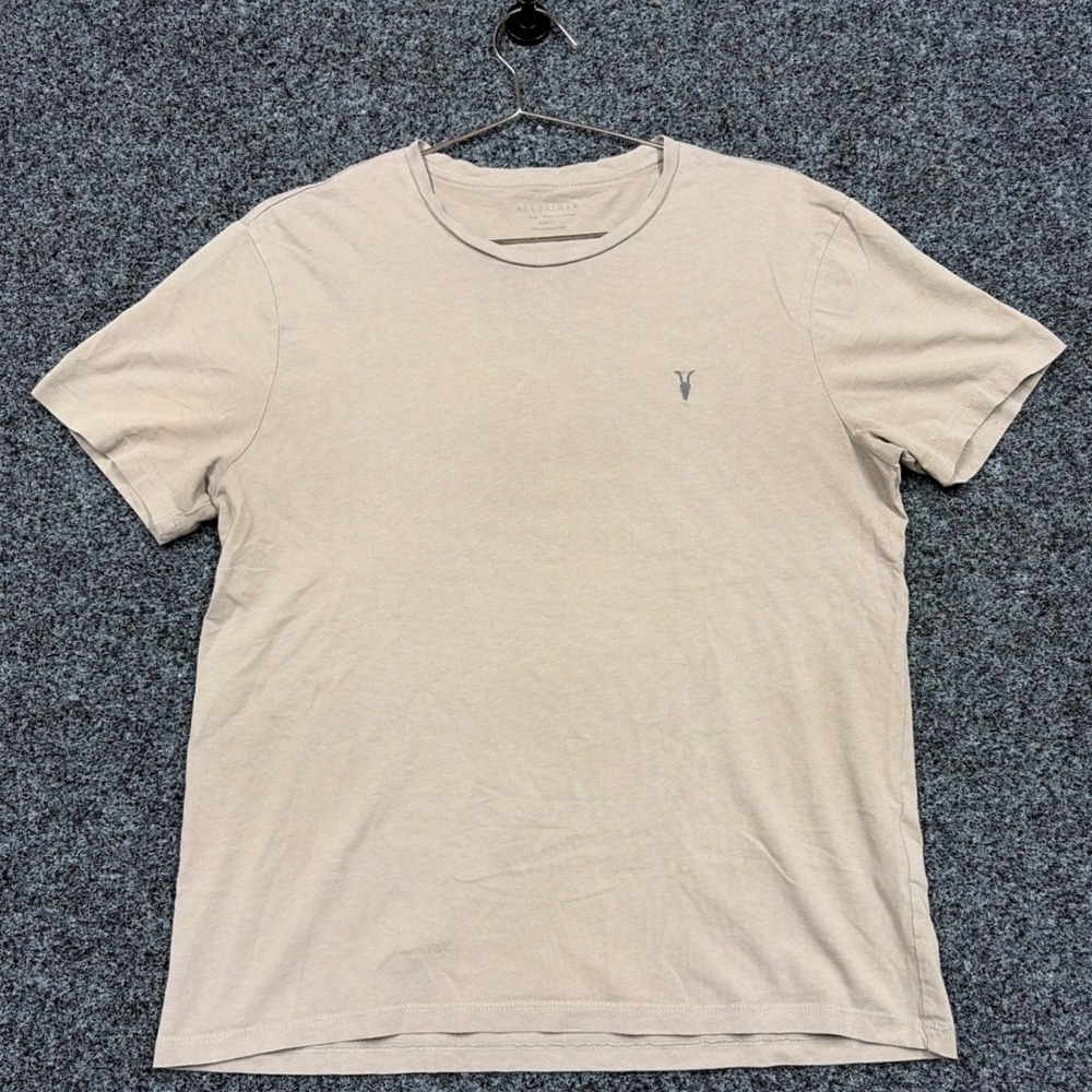 AllSaints T-Shirt Mens L Tan Tonic Slim Fit Organic Cotton Ramskull Tee Basic
